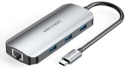 Vention Докинг станция Vention TOHHB, от USB-C към 1x USB-C(PD), 3x USB A, 1x HDMI, 1x RJ45, сива (VENTOHHB)