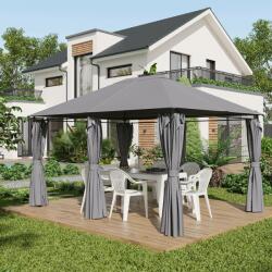 Outsunny Gazebo 3x4 m cu 6 Pereți Detașabili, 8 Orificii de Drenaj și 12 Țăruși, din Oțel și Poliester, Gri și Negru