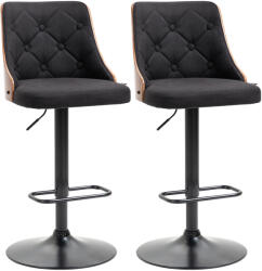Homcom Set de 2 scaune de bar cu inaltime reglabila, scaune de bar pivotante cu inaltime reglabila, cu suport pentru picioare, scaune de bar din tesatura de in, negru