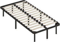 HomCom Bază de Pat Industrială cu 28 de Lamele și Spațiu de Depozitare, din Lemn și Oțel, 190x90x31 cm, Negru și Lemn