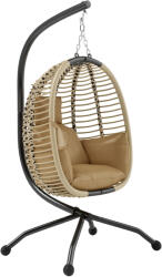 Outsunny Fotoliu Suspendat cu Pernă Groasă, Șezut Pliabil și Cadru din Oțel și Frânghie, Bej