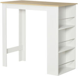 Homcom Bárasztal 3 Polccal és Védőkorláttal, Acél és Laminált Forgácslap Konyhapult, 112x57x106 cm, Fehér