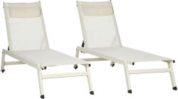 Outsunny Bézs 2 Darabos Napozóágy Szett Állítható Magassággal