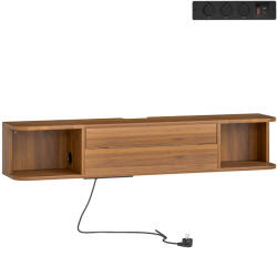 HomCom Mobilier TV Suspendat până la 50" cu Prize, USB și Tip C, Sertar și Rafturi, 120x24x22.4 cm, Nuc