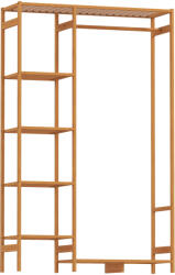 Homcom Cuier din Bambus cu Rafturi pe 6 Niveluri și Bară pentru Umerașe, 90x30x145 cm, Lemn Natural