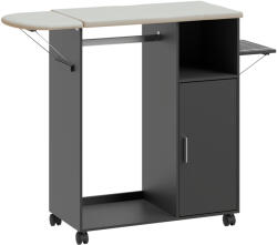 Homcom Mobilier cu Masă de Călcat cu Suprafață din Material Textil cu Aspect de In, 3 Rafturi Cub și Bară, 127x42.5x99 cm, Negru Vasalódeszka