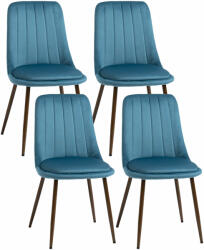 HomCom 4 darabos Étkezőszék Szett, Modern Bársonyos Kárpitozású Székek Ívelt Háttámlával és Acéllábakkal Nappaliba, Hálószobába, Kék