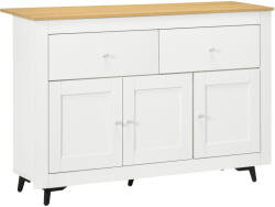 Homcom Fa Buffet 2 Fiókkal és 2 Szekrénnyel, 117x35x80 cm, Fehér és Természetes Fa