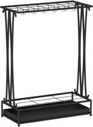 Homcom esernyőtartó vízgyűjtő tálcával, 21 nyílással és 24 kampóval, acél, 50x24x68 cm, fekete