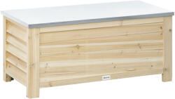 Outsunny 155L-es Kültéri Tárolóláda Lucfenyőből Fémtetővel és 2 Lengéscsillapítóval, 110x50x50 cm, Természetes Fa
