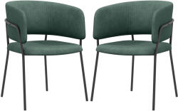HomCom Étkezőszék Szett, Modern Bársonyborítású Székek Háttámlával, Könyöktámasszal és Fém Lábakkal, 57x53x73 cm, Zöld