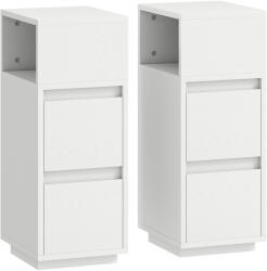 Homcom Set de 2 Noptiere Moderne cu 2 Sertare și Raft Deschis, Salvaspațiu, 25x30x65 cm, Alb