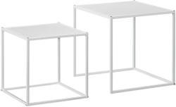HomCom 2 darabos négyzet alakú, egymásra helyezhető dohányzóasztal szett, oldalsó és nappali asztalok acélból, fehér