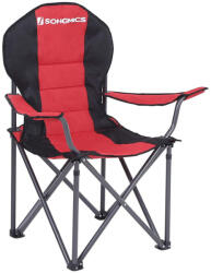 SONGMICS Comfort Párnázott Összecsukható Kempingszék Szett Pohártartóval Piros-Fekete (EUZ-GCB06BU02)