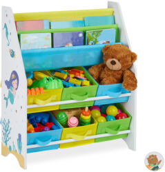 Relaxdays Hableány és tenger motívum Gyerek játéktároló 6 dobozzal és 2 akasztós rekesszel 10030547_470