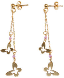 Ékszershop Rózsaszín köves pillangó lógós arany fülbevaló (1330607)