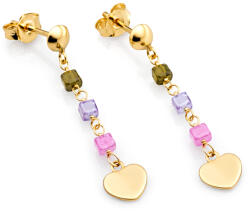 Heratis Forever Fülbevaló színes gyöngyökkel és szív alakú lemezzel, 14 karátos sárga arany IZ31757