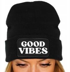  Téli Sapka Fekete Beanie Pamut Ajándék Trendy Viral Good Vibes (Czapka Zimowa Czarna GOOD VIBES)