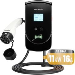 ABSINA E-autó fali töltő 11? kW, Type 2, 5? m kábel, RFID azonosítás, háromfázisú kivitel