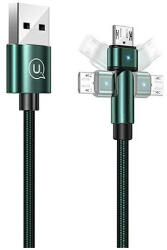 USAMS Braided Rotating kábel U60 2A microUSB 1m SJ478USB02 (US-SJ478) zöld (SJ478USB02)