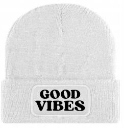  Téli Sapka Fehér Beanie Meleg Pamut Trend Stílus Good Vibes Ajándék (Czapka Zimowa Biała GOOD VIBES)