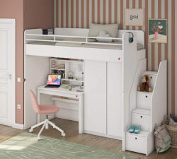 Cilek Pat etajat pentru copii Studio White, cu birou si dulap , 90x200 cm (set studio white)