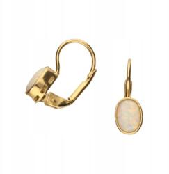 Lovrin 585 arany fülbevaló ovális, fehér opállal, francia kapoccsal, stílusos (63959556)