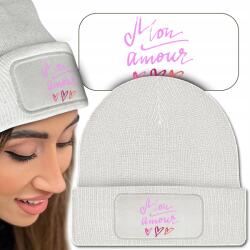  Meleg Téli Sapka Fehér Mon Amour Sok Minta (Czapka Zimowa Biała Beanie Z Nadrukiem)
