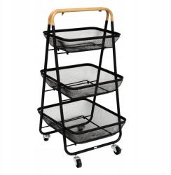 5five Simply Smart Konyhai Babakocsi Fekete Fém Gurulós Mayaj 3 Kosár 48X86 CM (190097)