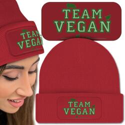  Meleg Téli Sapka Piros Team Vegan Top Minták (Czapka Zimowa Czerwona Beanie Z Nadrukiem)