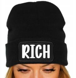  Téli Sapka Fekete Beanie Pamut Ajándék Trendy Viral Tiktok Rich (Czapka Zimowa Czarna RICH)