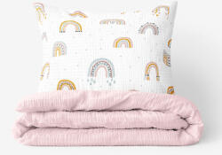 Goldea gyermek krepp ágyneműhuzat duo - festett szivárványok - púderrózsaszín hátoldal 140 x 200 és 70 x 90 cm