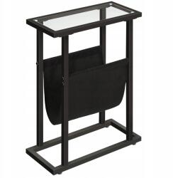 Hoobro Fekete oldalsó asztal 40x18x55 cm üveg fém loft modern újságtartó (CSYSJ)