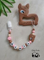 Baby Panda Névre szóló rágcsalánc - Őzike - barna - rózsaszín