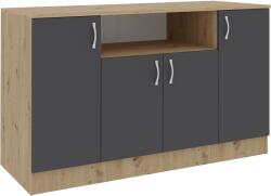 haaus Comoda Pedro, 4 Usi, Stejar Artisan/Antracit, 135 x 50 x 80 cm (925895)