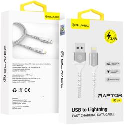 Blavec Cable Raptor fonott - USB Lightning kábel - 2, 4A 0, 5 méter (CRA-UL24WS05) fehér-ezüst