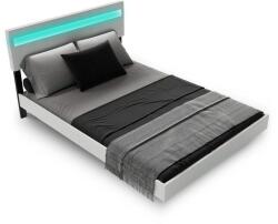 Juskys Pat modern cu LED, tăblie reglabilă, alb, 200x140 cm, design (301571)