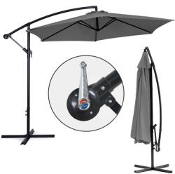 ModernHOME Nagy kerti napernyő góróval, összecsukható, 3m, szürke, 6 bordával