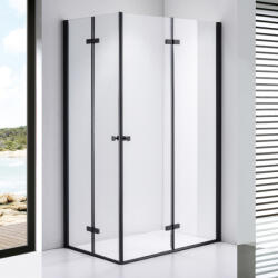 STUXI Verona Duo Black 100x90 aszimmetrikus két csuklóajtós zuhanykabin 6 mm vízlepergető üveggel, fekete (TL-6107B-100-TL6107B-90)