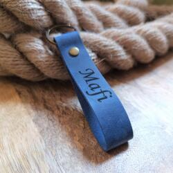 Luniko Gravírozott bőr kulcstartó kék handmade (202162)