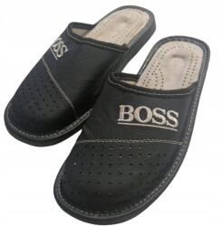 Maximus Férfi Papucs Természetes Bőr Hímzés Boss Papucs Flip-flop Papucs Fekete méret 45 (65C101)