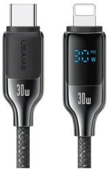 USAMS USB-C to Lightning kábel 30W, 1, 2m, digitális kijelző, cinkötvözet, gyors töltésű adatkábel, HX Seri (SJ741USB02)