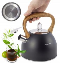 Kamille Fekete Acél Vízforraló Indukciós Gázsíppal 2, 5L Kamille (1096)