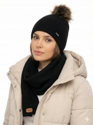 PaMaMi Női téli szett Pamami fekete sapka sál meleg divatos Lengyel (komplet damski Pamami 19568+20661)