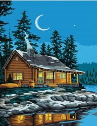  Éjszakai házikó Festmény számok szerint vászonkép keretben 50x40cm (DOmek1)