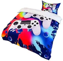 HOTRCR Set de lenjerie de pat cu model gaming, albastru 135 x 200cm Lenjerie de pat