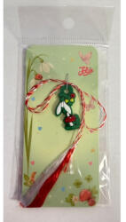 Flippy Martisor pentru Copii, Jolie, Model GHIOCEL cu TRIFOI, din Cauciuc, cu Snur Impletit Alb Rosu, Ambalaj Carton cu Design, Verde (teo-165811)