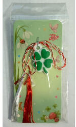 Flippy Martisor pentru Copii, Jolie, Model TRIFOI, din Cauciuc, cu Snur Impletit Alb Rosu, Ambalaj Carton cu Design, Alb Verde (teo-165812)
