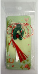 Flippy Martisor pentru Copii, Jolie, Model POTCOAVA cu BUBURUZA, din Cauciuc, cu Snur Impletit Alb Rosu, Ambalaj Carton cu Design, Verde inchis (teo-165809)