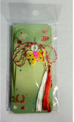 Flippy Martisor pentru Copii, Jolie, Model FLUTURE, din Cauciuc, cu Snur Impletit Alb Rosu, Ambalaj Carton cu Design, Alb Galben (teo-165804)